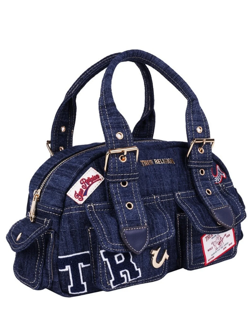 True Religion Dark Blue Denim Patchwork Shoulder Bag